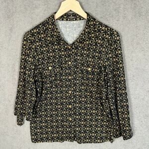 J McLaughlin Womens Equestrian Button Up Top Size M Silk Horse Bit Office Career